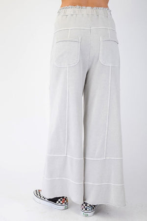 Any Direction Light Grey Mineral Washed Wide Leg Pants