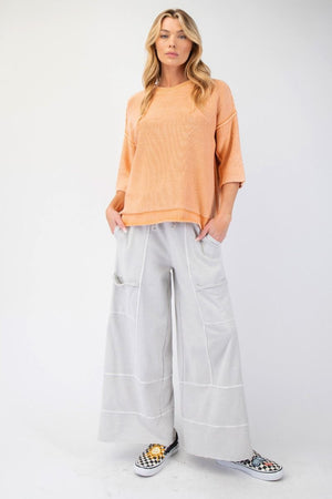 Any Direction Light Grey Mineral Washed Wide Leg Pants