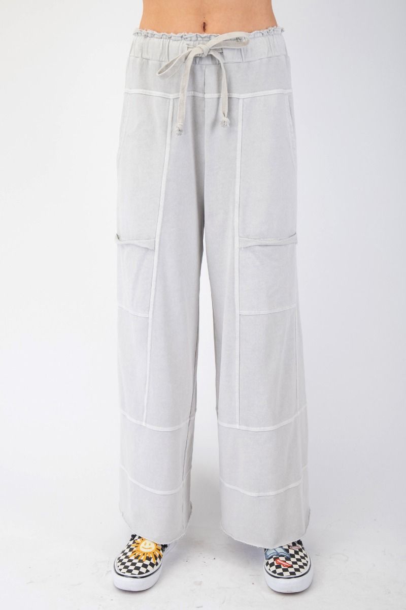Any Direction Light Grey Mineral Washed Wide Leg Pants