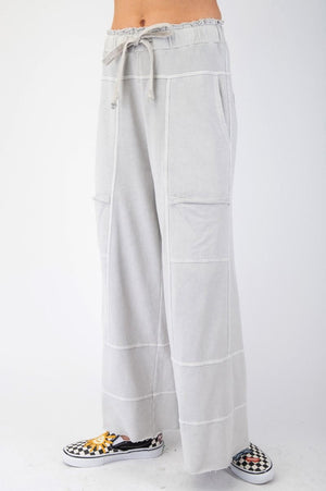 Any Direction Light Grey Mineral Washed Wide Leg Pants