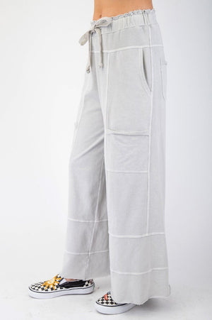 Any Direction Light Grey Mineral Washed Wide Leg Pants