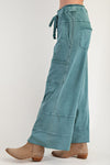 Any Direction Teal Green Mineral Washed Wide Leg Pants