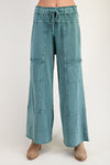 Any Direction Teal Green Mineral Washed Wide Leg Pants