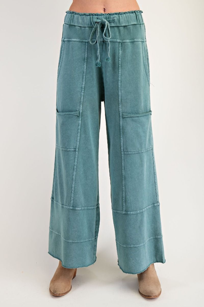 Any Direction Teal Green Mineral Washed Wide Leg Pants