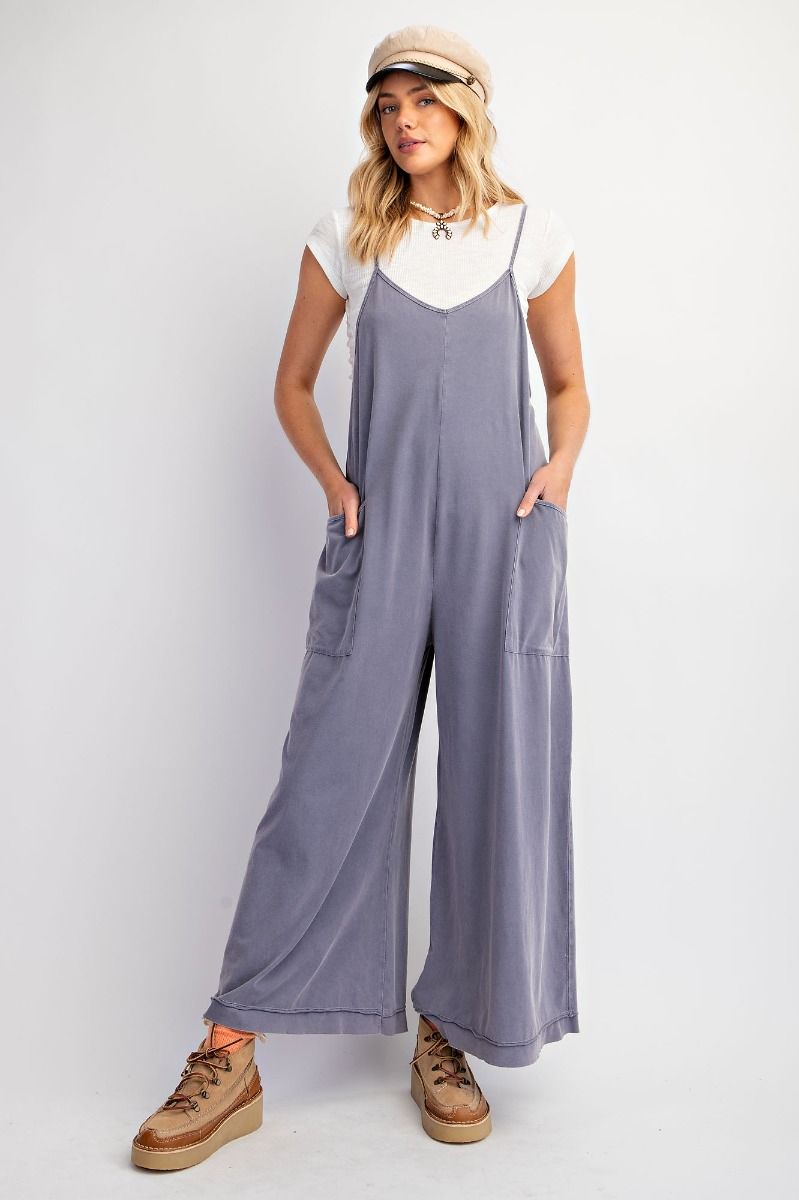 Replay The Night Crown Blue Mineral Washed Cotton Jumpsuit