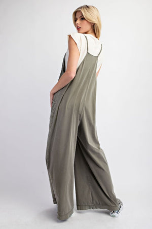 Replay The Night Olive Grey Mineral Washed Cotton Jumpsuit