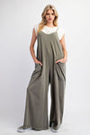 Replay The Night Olive Grey Mineral Washed Cotton Jumpsuit