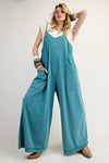 Replay The Night Faded Teal Mineral Washed Cotton Jumpsuit
