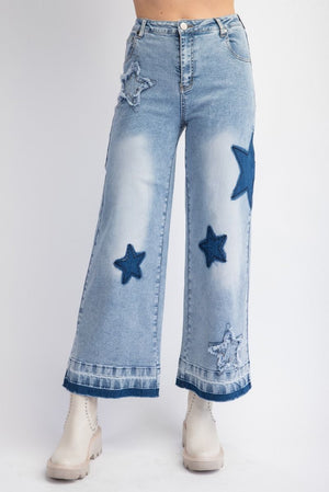 Star Struck Washed Star Patch Denim Pants