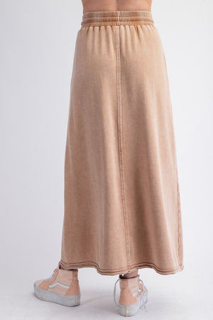 Easy Like Sunday Camel Mineral Washed Terry Knit Maxi Skirt