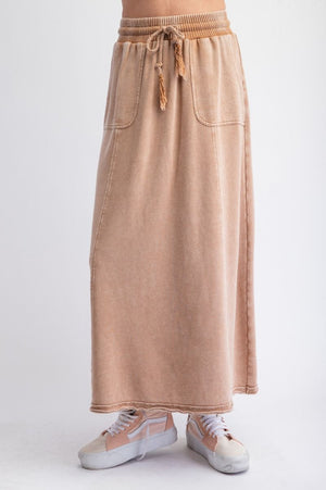 Easy Like Sunday Camel Mineral Washed Terry Knit Maxi Skirt