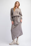 Easy Like Sunday Mocha Mineral Washed Terry Knit Maxi Skirt