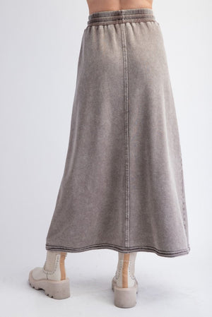 Easy Like Sunday Mocha Mineral Washed Terry Knit Maxi Skirt