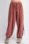 Catch Me If You Can Crimson Lace Detailing Mineral Washed Pants