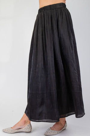Gilded Grace Black Silky Satin Maxi Skirt