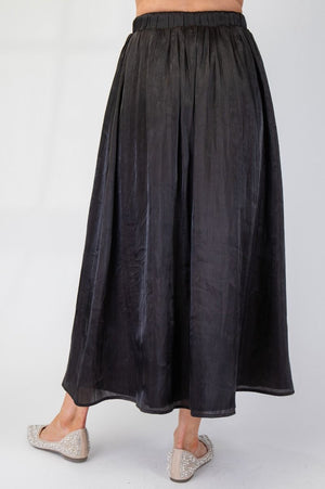 Gilded Grace Black Silky Satin Maxi Skirt