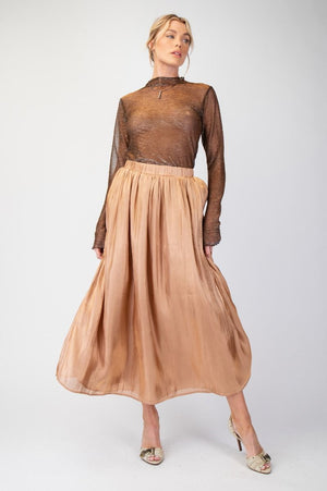 Gilded Grace Latte Silky Satin Maxi Skirt