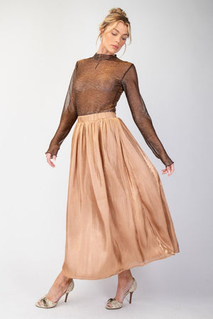 Gilded Grace Latte Silky Satin Maxi Skirt