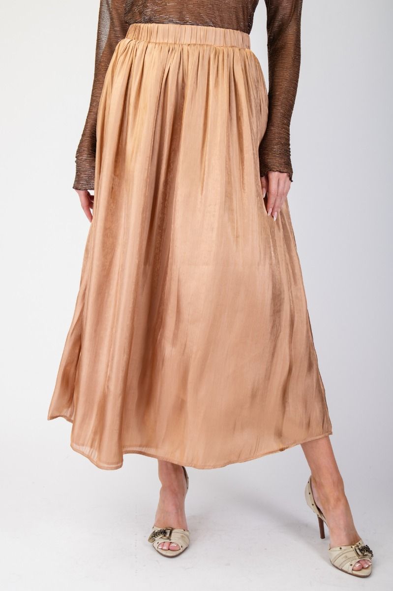 Gilded Grace Latte Silky Satin Maxi Skirt