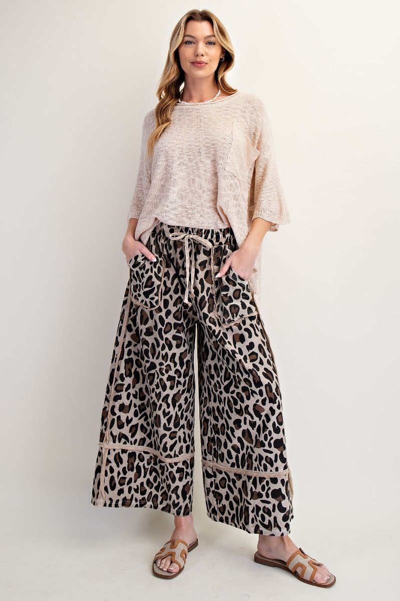 On The Hunt Mushroom Animal Print Mineral Washed Wide Leg Pants