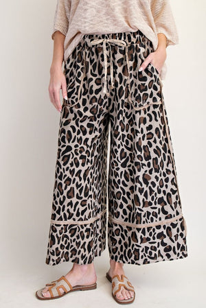 On The Hunt Mushroom Animal Print Mineral Washed Wide Leg Pants