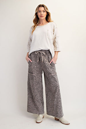 Dare To Be Wild Ash Mocha Mineral Washed Wide Leg Pants
