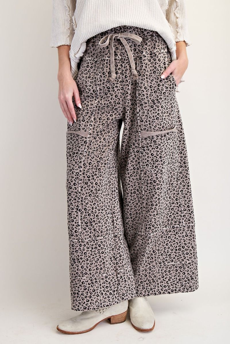 Dare To Be Wild Ash Mocha Mineral Washed Wide Leg Pants