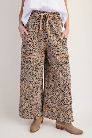 Dare To Be Wild Camel Mineral Washed Wide Leg Pants