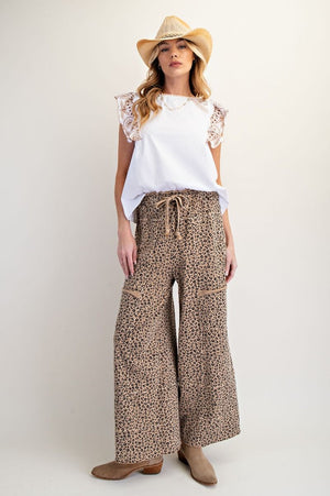 Dare To Be Wild Camel Mineral Washed Wide Leg Pants