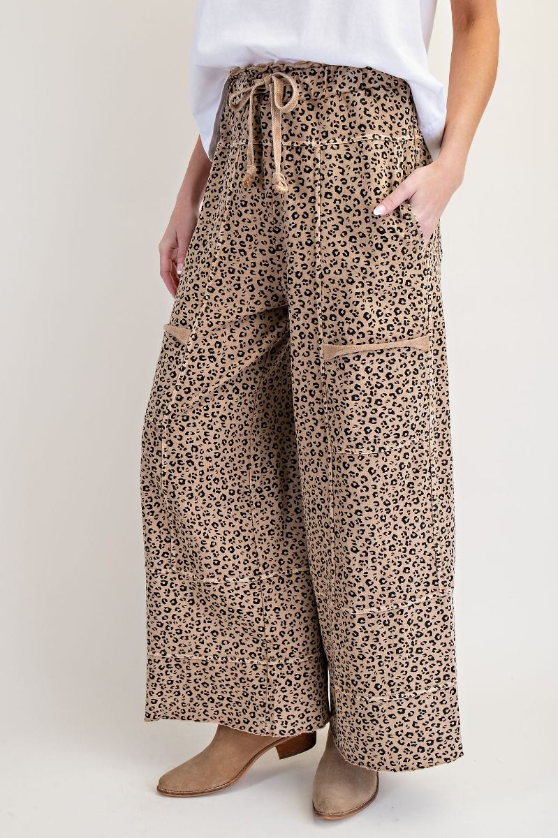 Dare To Be Wild Camel Mineral Washed Wide Leg Pants