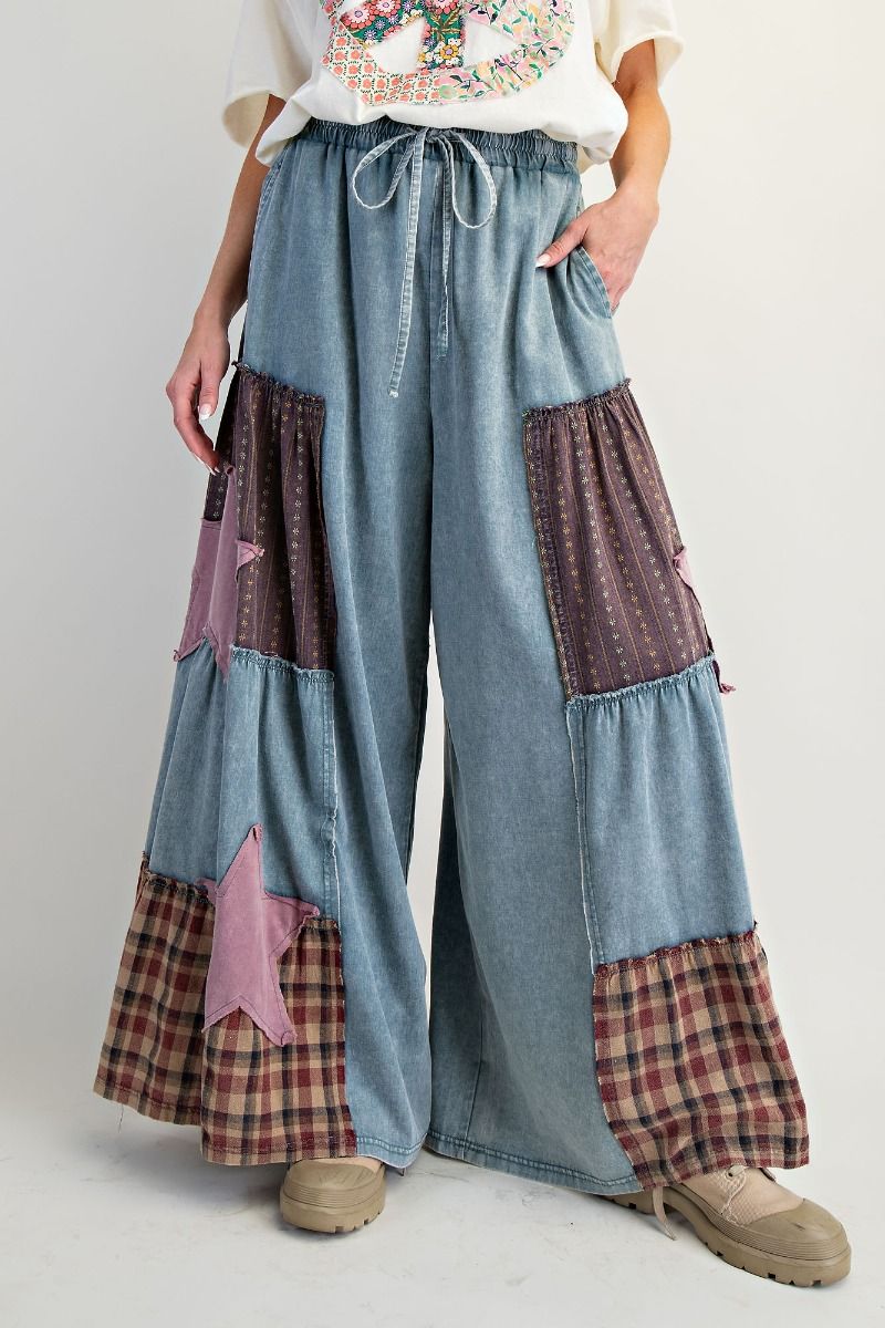 Starstruck Patchwork Mixed Print Vintage Denim Pants