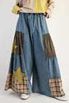 Starstruck Patchwork Mixed Print Washed Denim Pants