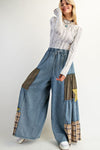 Starstruck Patchwork Mixed Print Washed Denim Pants