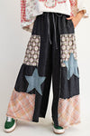 Boho Dreamscape Washed Black Denim Patchwork Palazzo Pants