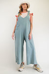 Daisy Delight Dusty Blue Flower Patch Jumpsuit