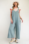 Daisy Delight Dusty Blue Flower Patch Jumpsuit