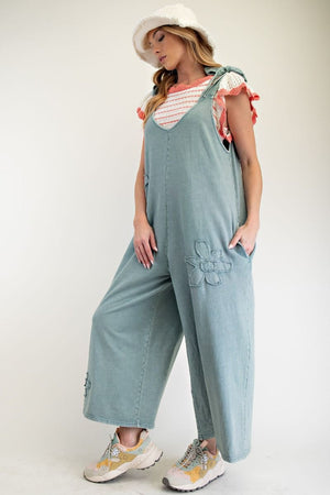 Daisy Delight Dusty Blue Flower Patch Jumpsuit