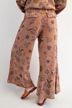 Wildflower Walk Mocha Mousse Floral Print Terry Pants