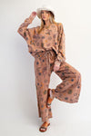 Wildflower Walk Mocha Mousse Floral Print Terry Pants