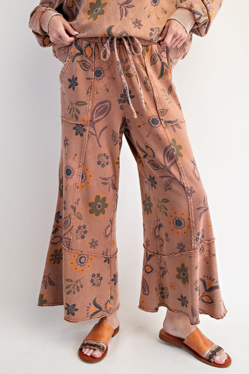 Wildflower Walk Mocha Mousse Floral Print Terry Pants