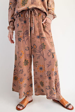 Wildflower Walk Mocha Mousse Floral Print Terry Pants