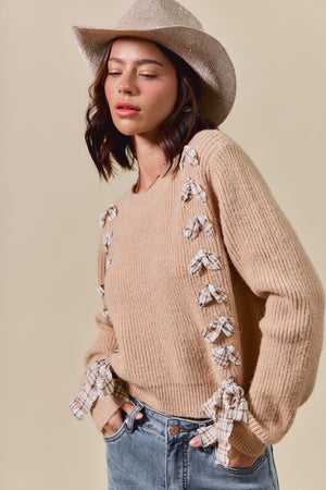 Sweet on Plaid Lace Up Sweater