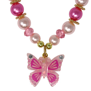 Pink Butterfly Necklace & Bracelet Set