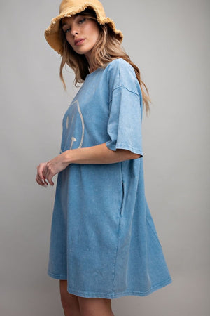 Happy Days English Blue Washed Cotton TShirt Dress