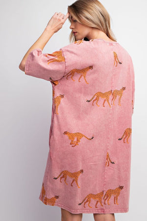 Wild Ways Cheetah Print Mineral Washed TShirt Dress