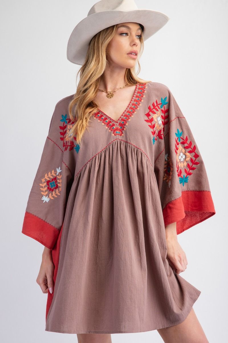 Catching Feelings Mocha Embroidered Woven Dress