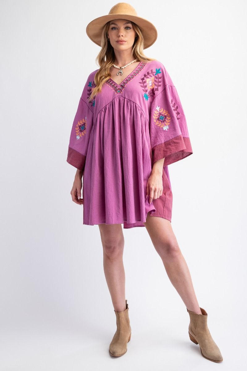 Catching Feelings Orchid Embroidered Woven Dress Large Catching Feelings Orchid Embroidered Woven Dress Large