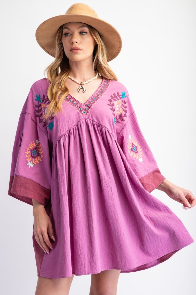 Catching Feelings Orchid Embroidered Woven Dress