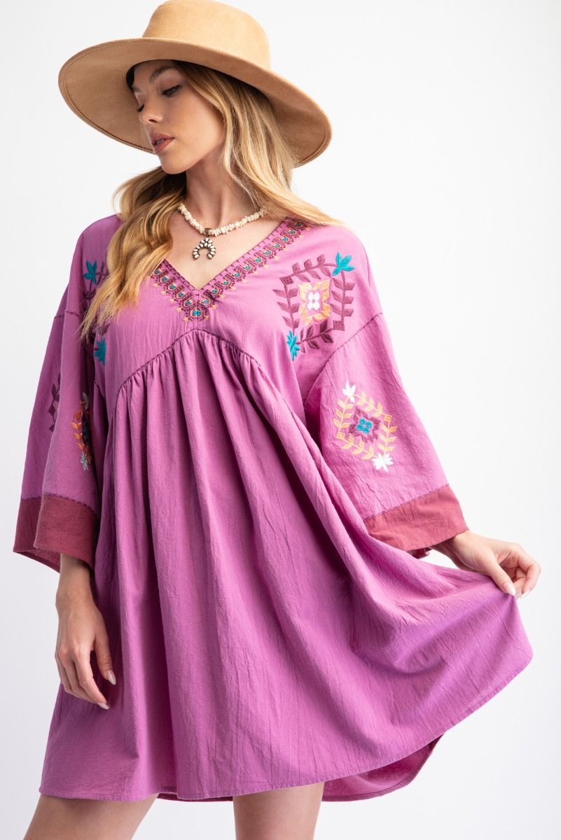 Catching Feelings Orchid Embroidered Woven Dress Large Catching Feelings Orchid Embroidered Woven Dress Large