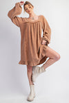 Whispered Ruffles Camel Washed Cotton Gauze Ruffle Dress